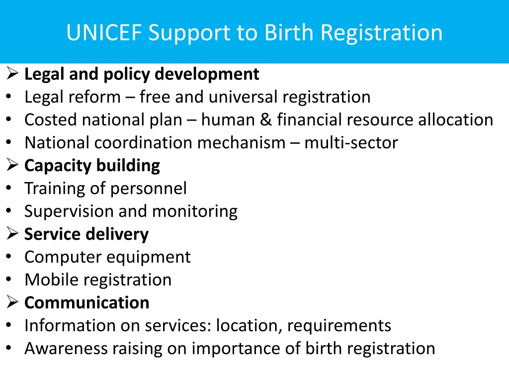 unicef support to birth registration