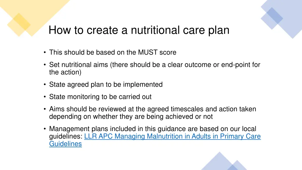 how to create a nutritional care plan