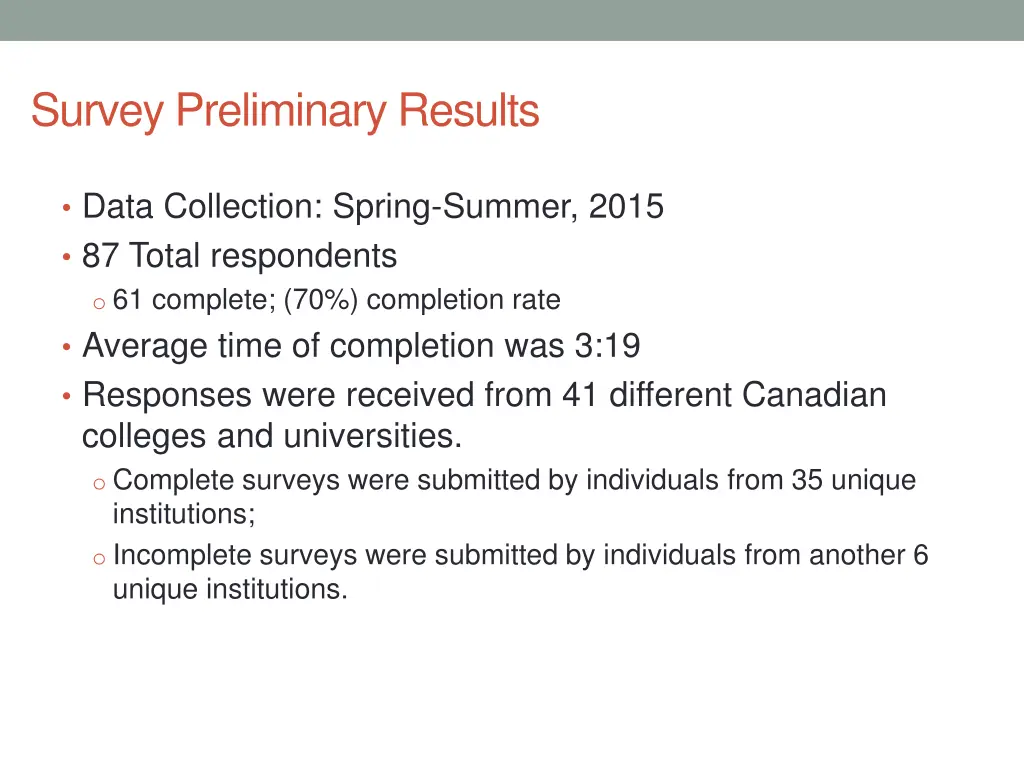 survey preliminary results