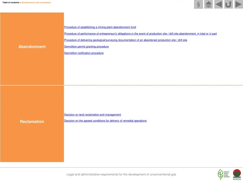 table of contents abandonment and reclamation