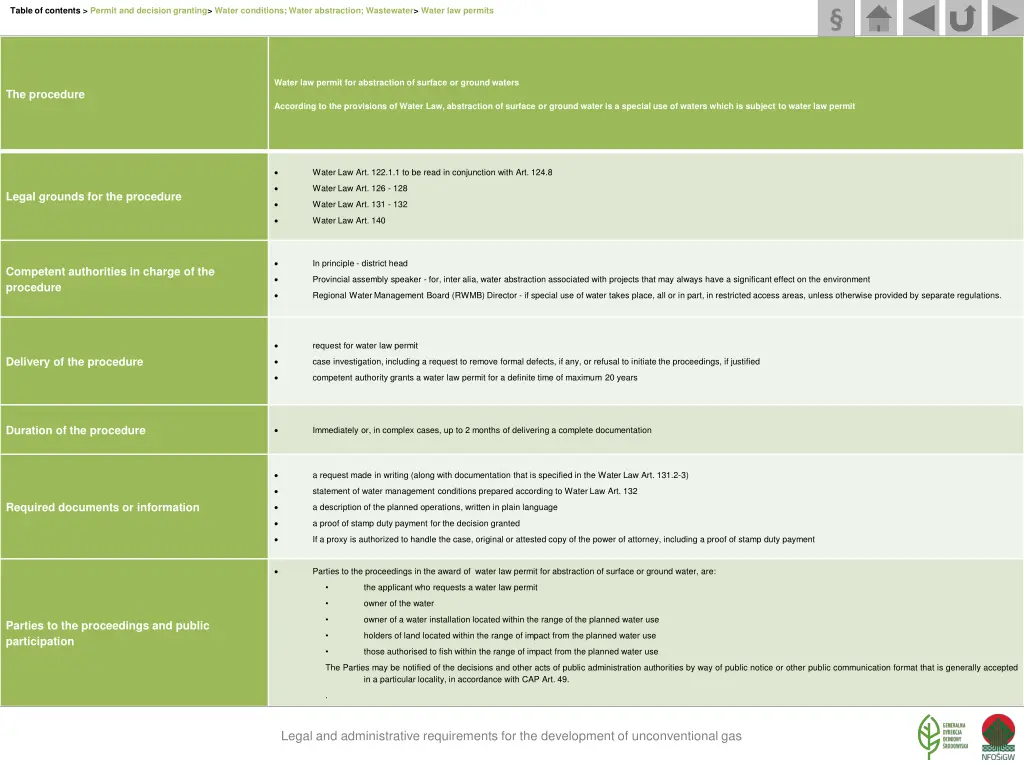 table of contents permit and decision granting 13