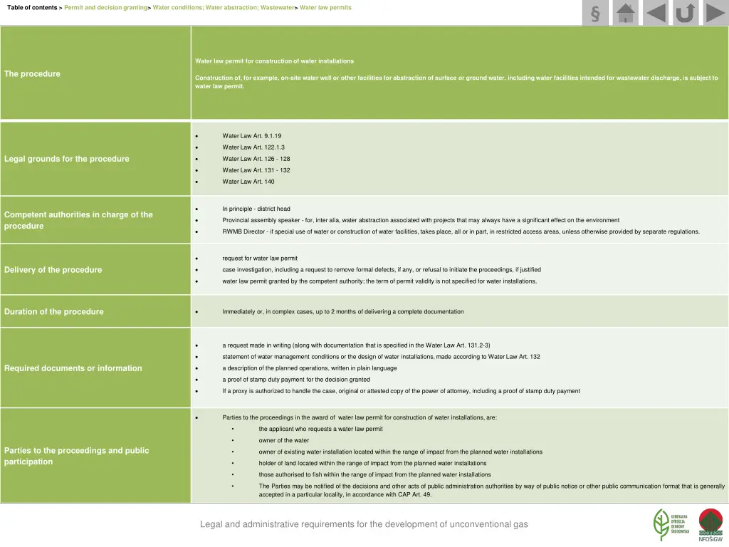 table of contents permit and decision granting 15