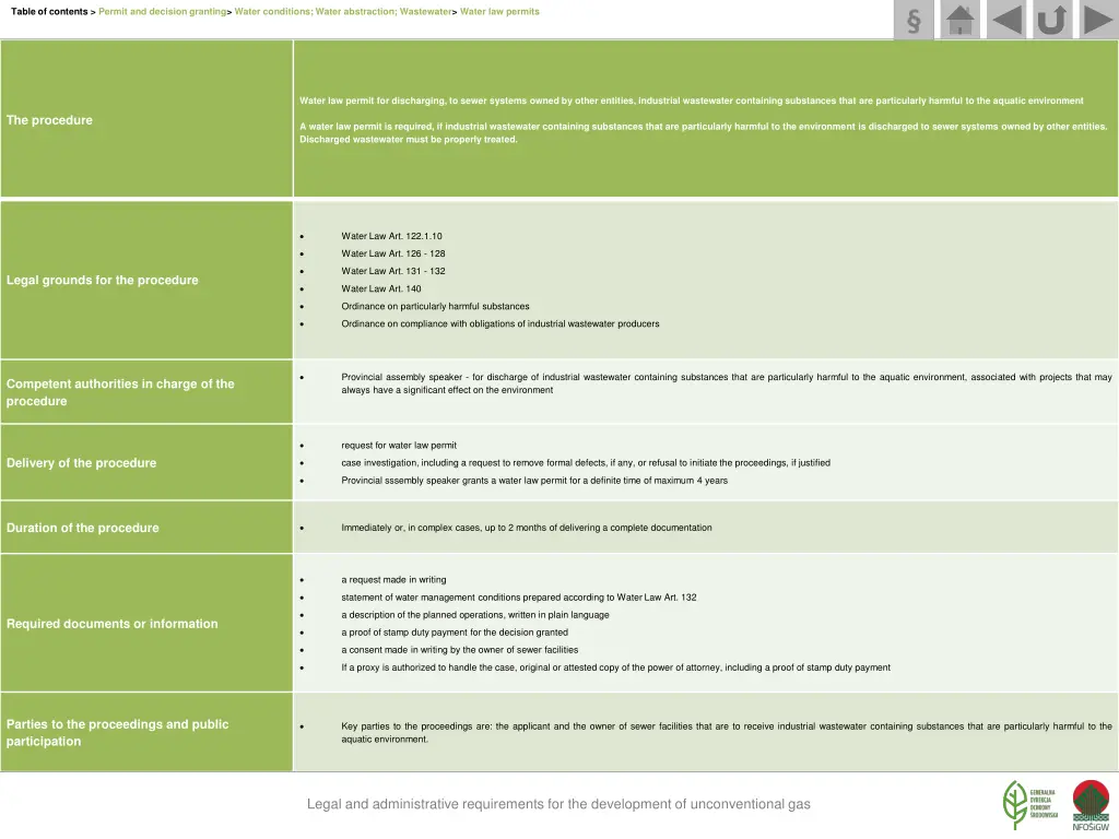 table of contents permit and decision granting 16
