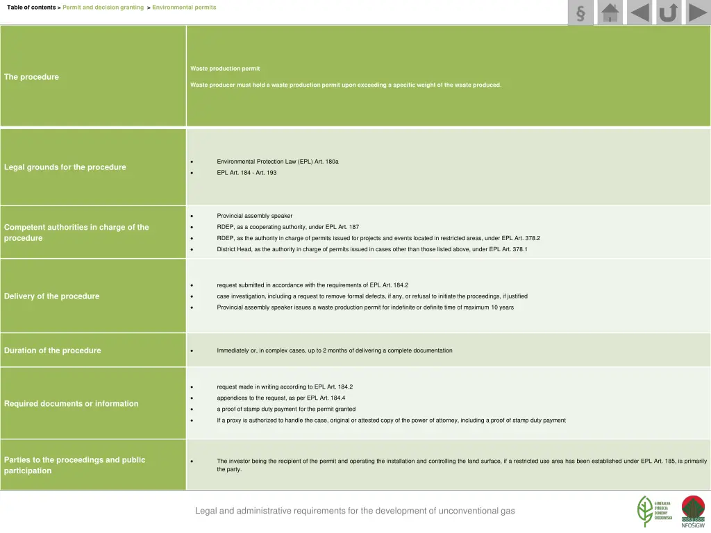 table of contents permit and decision granting 3