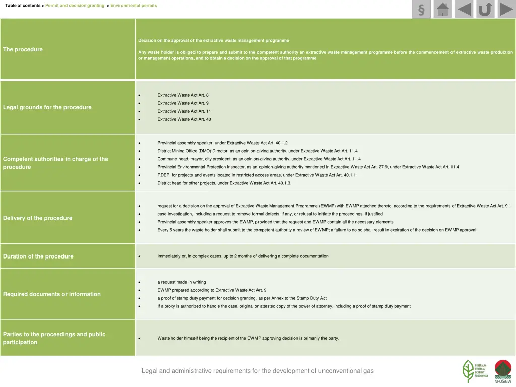 table of contents permit and decision granting 4