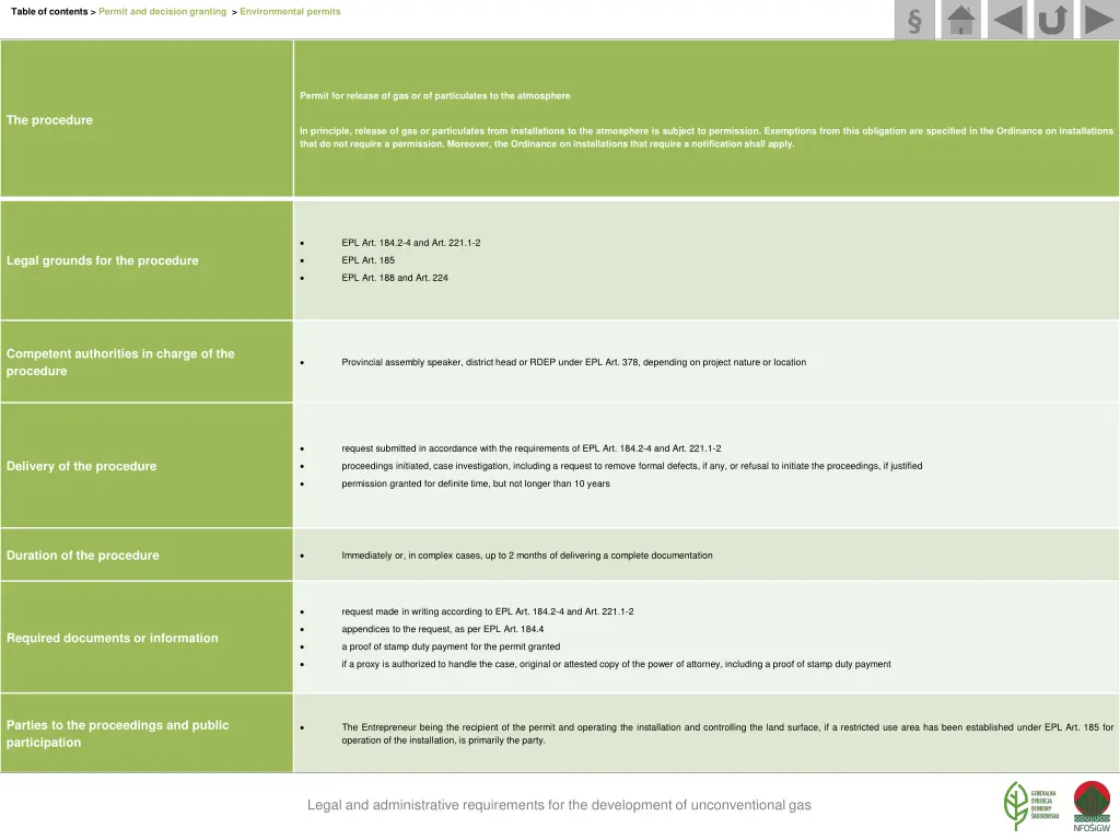 table of contents permit and decision granting 6