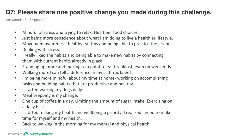 q7 please share one positive change you made