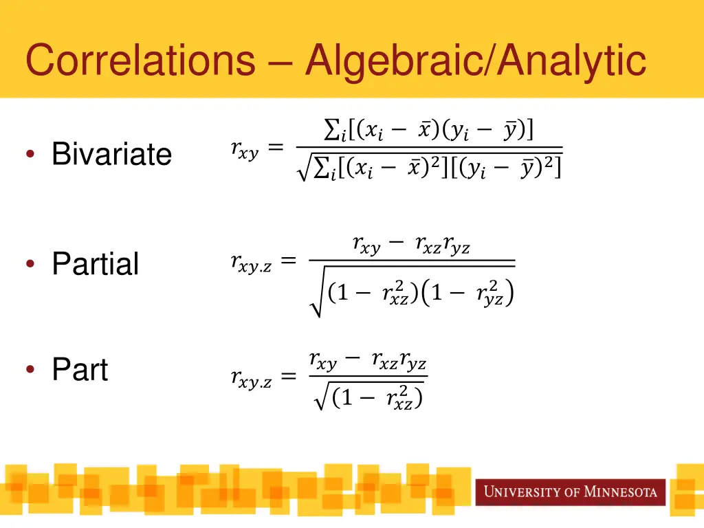 correlations algebraic analytic