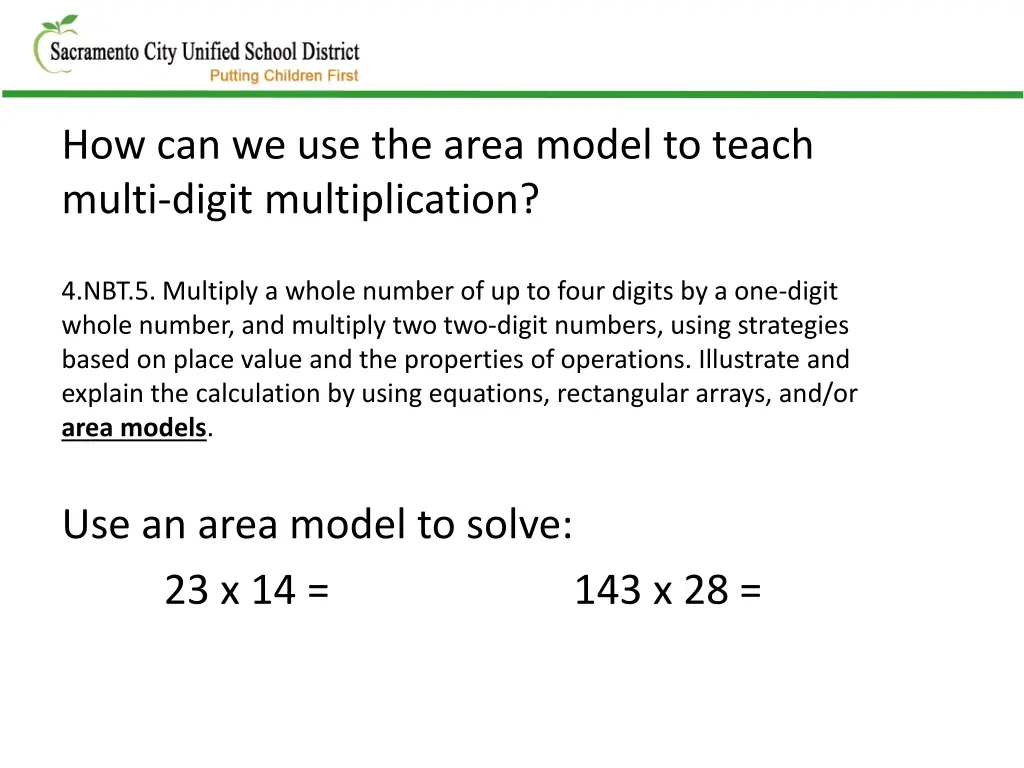 how can we use the area model to teach multi