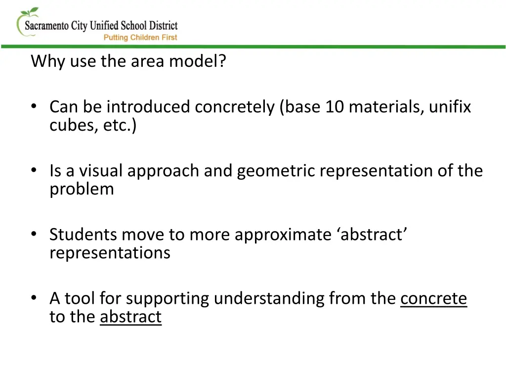 why use the area model