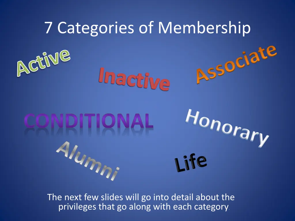 7 categories of membership active ina ctive