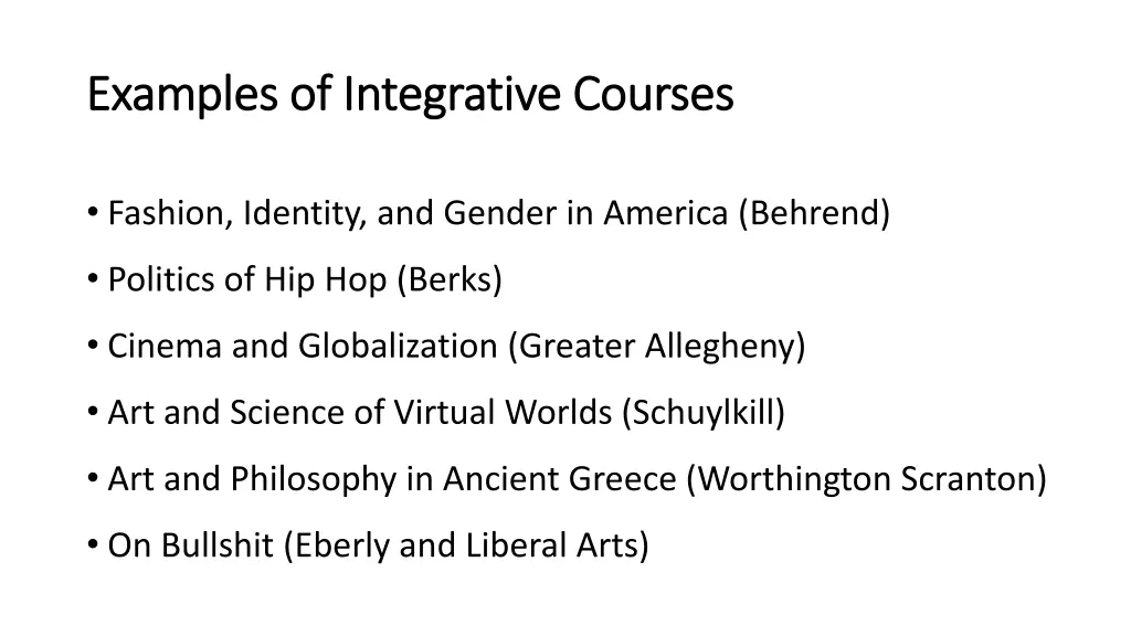 examples of integrative courses examples