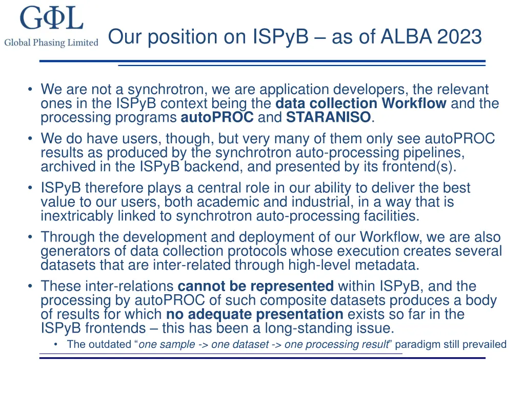 our position on ispyb as of alba 2023