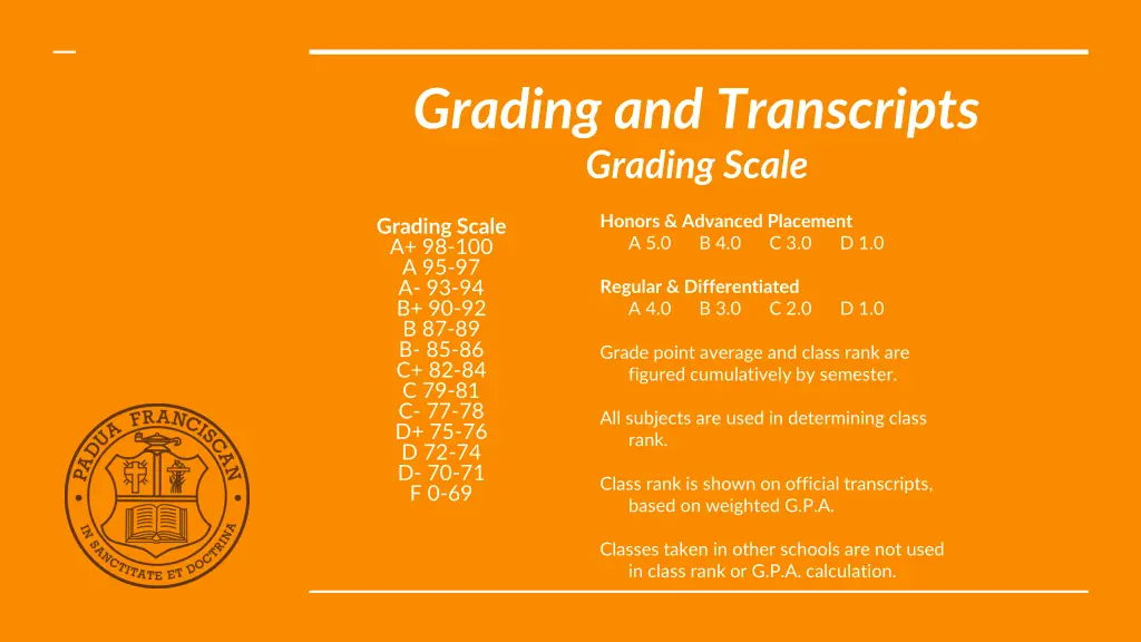 grading and transcripts grading scale