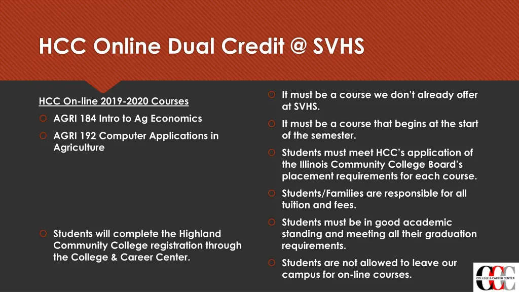 hcc online dual credit @ svhs