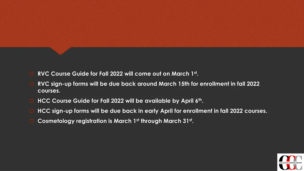 rvc course guide for fall 2022 will come