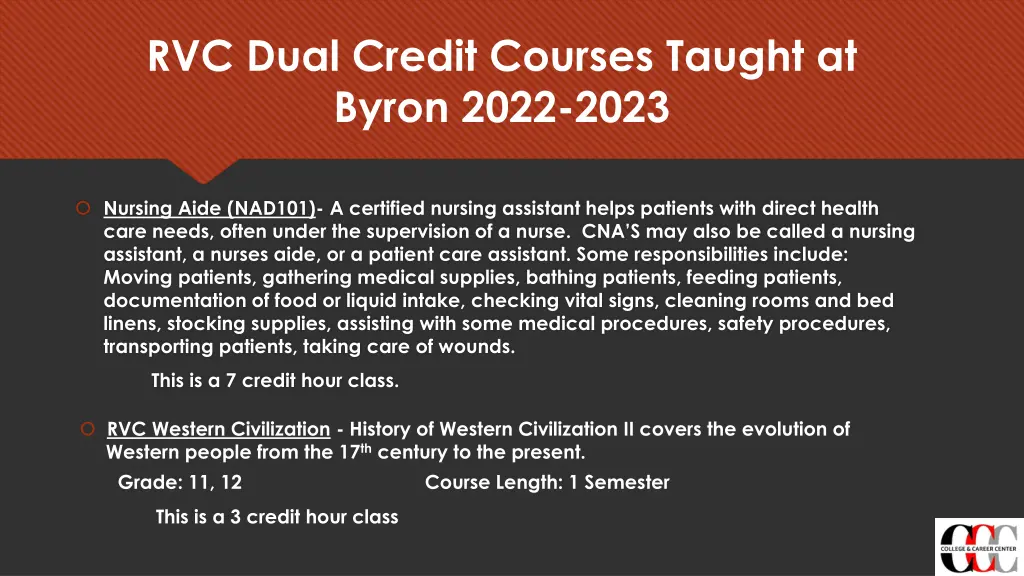rvc dual credit courses taught at byron 2022 2023