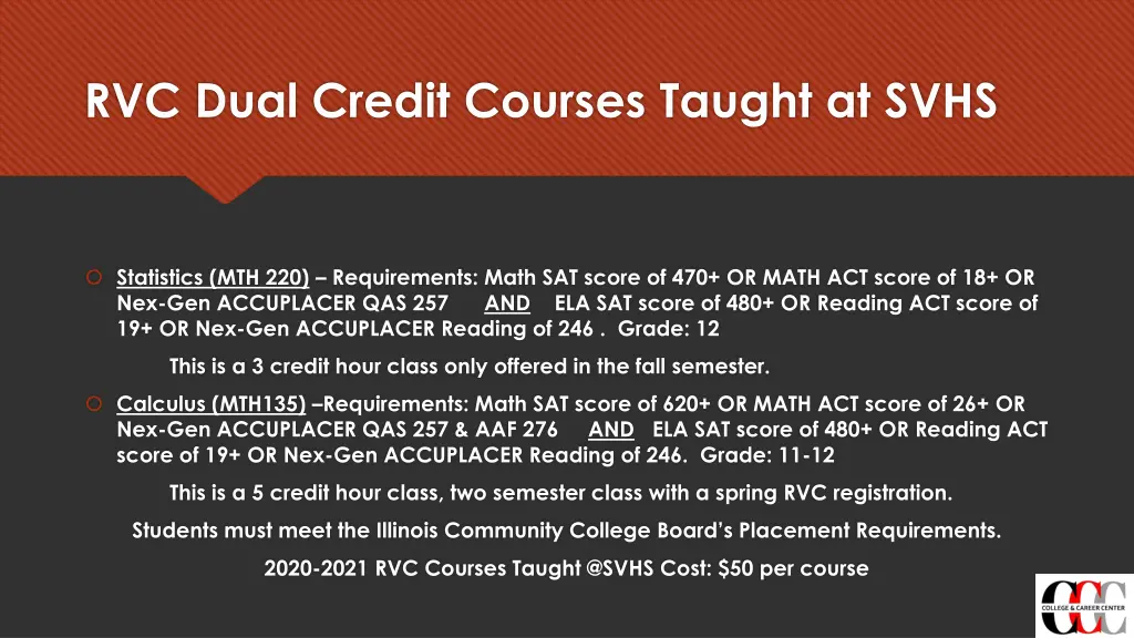 rvc dual credit courses taught at svhs