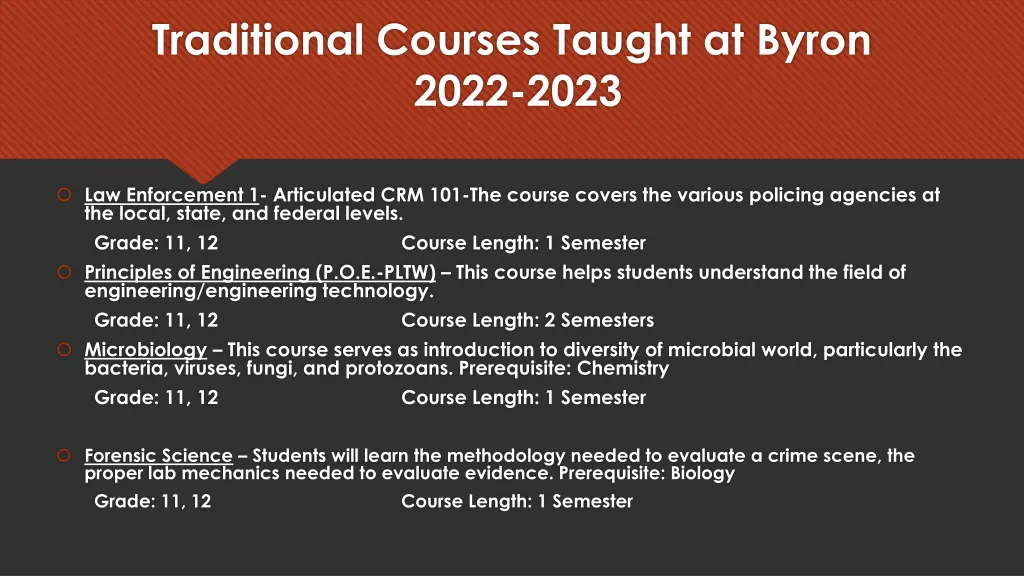 traditional courses taught at byron 2022 2023 1