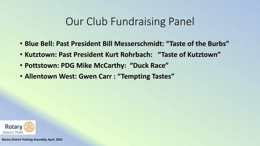 our club fundraising panel