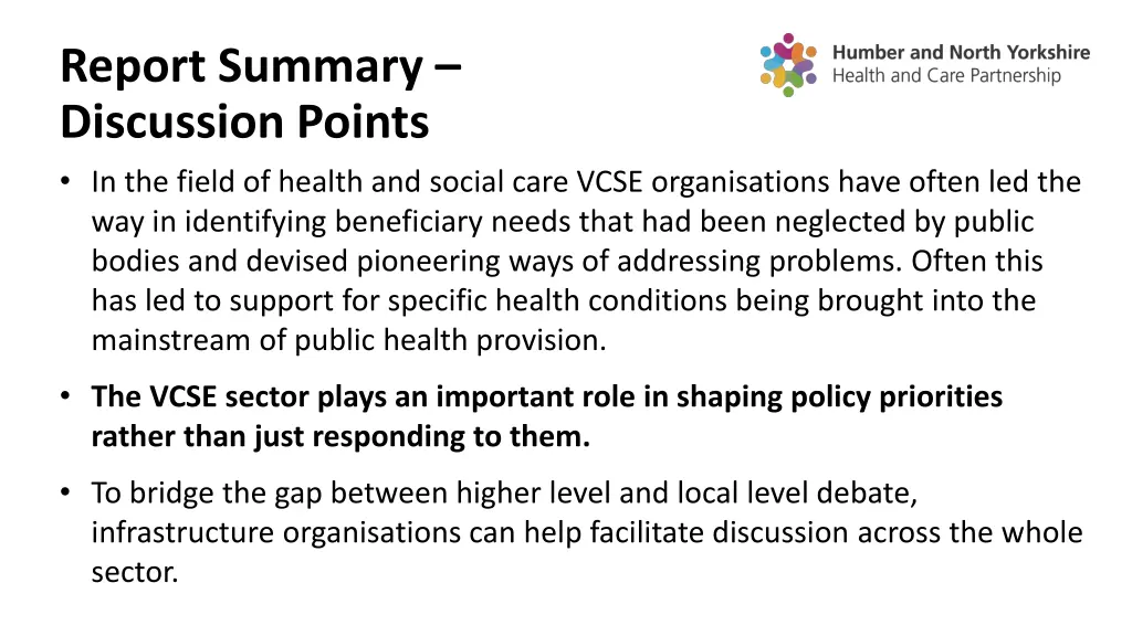 report summary discussion points in the field