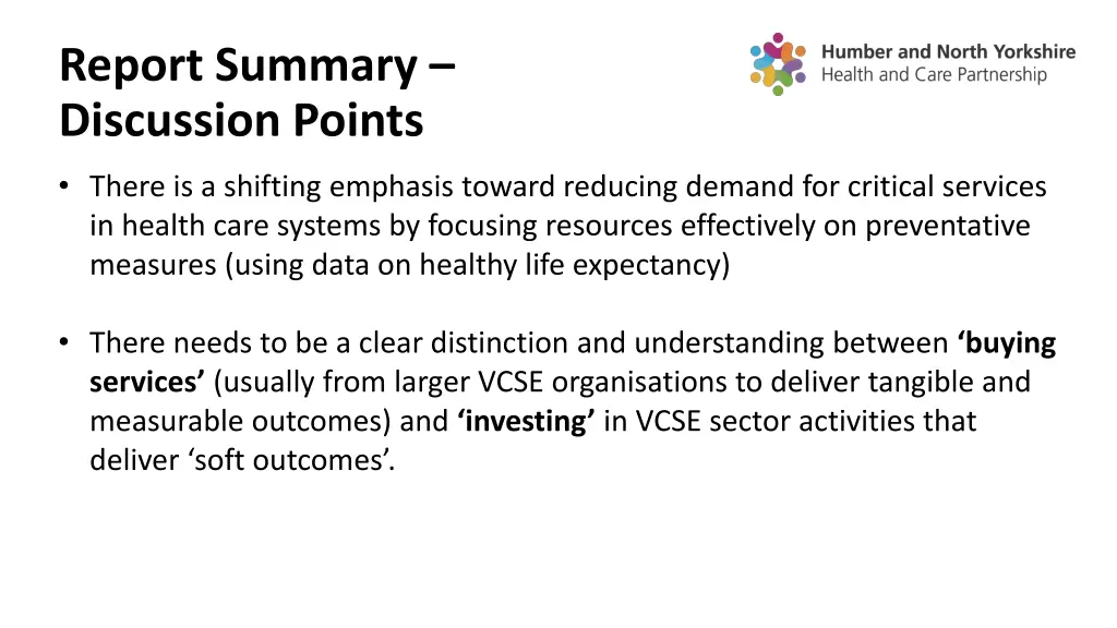 report summary discussion points