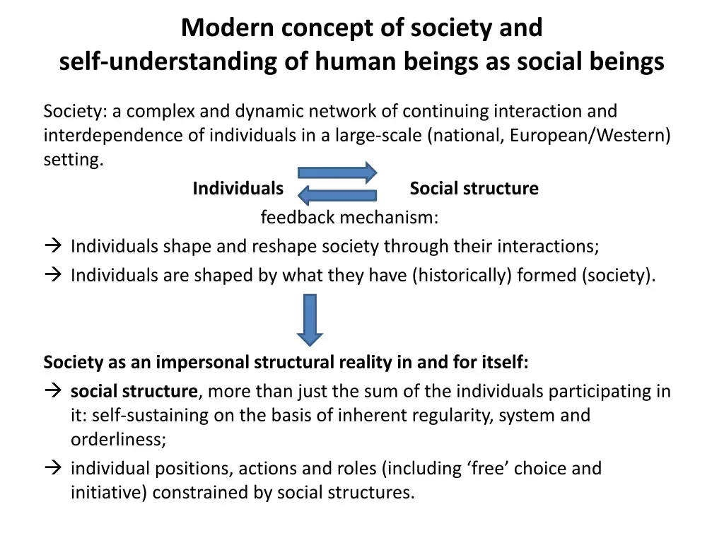 modern concept of society and self understanding