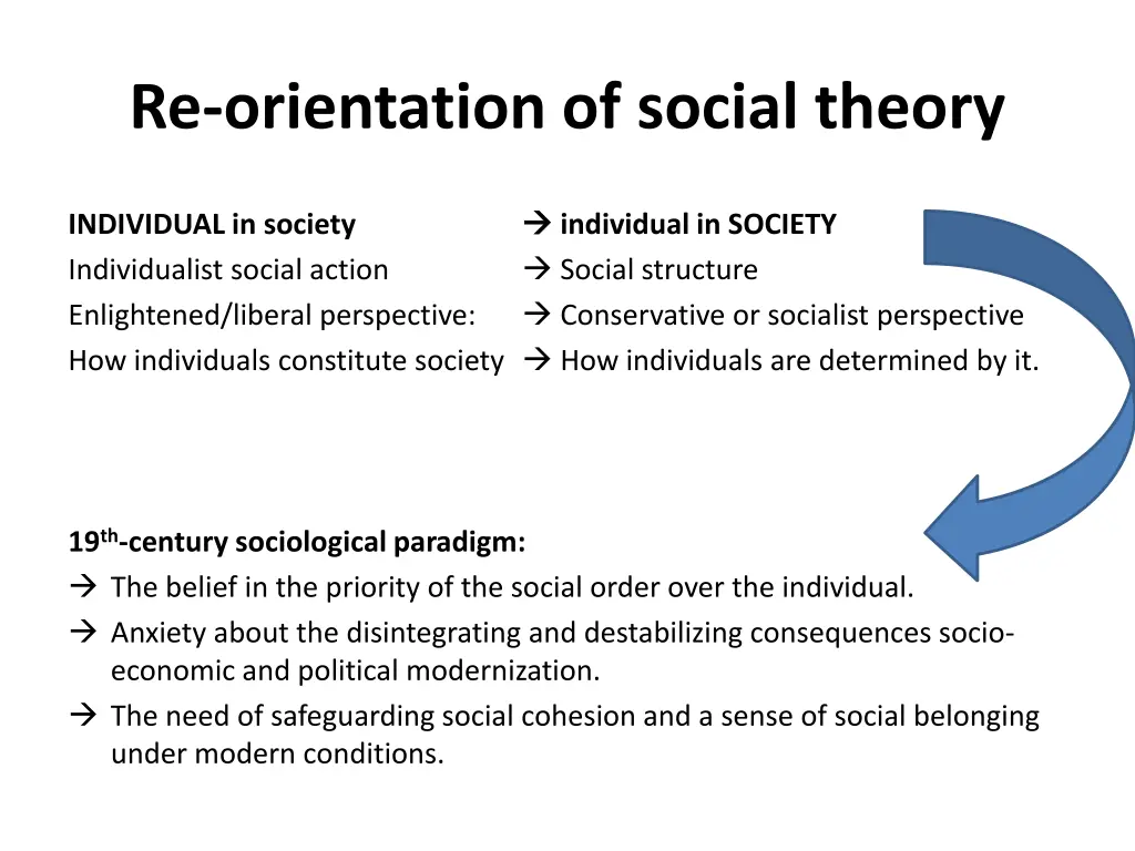 re orientation of social theory