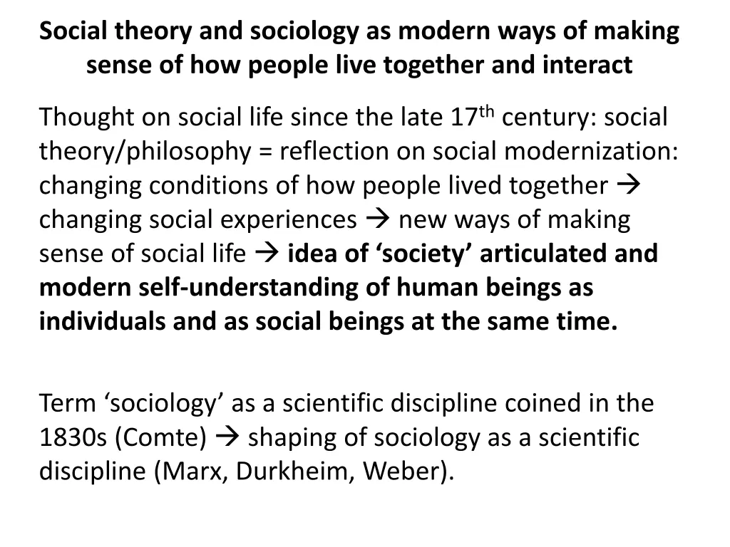 social theory and sociology as modern ways
