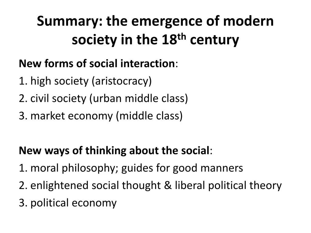 summary the emergence of modern society
