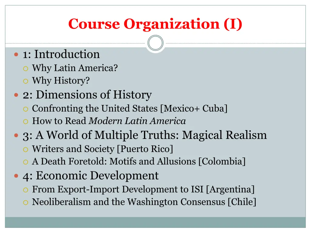 course organization i