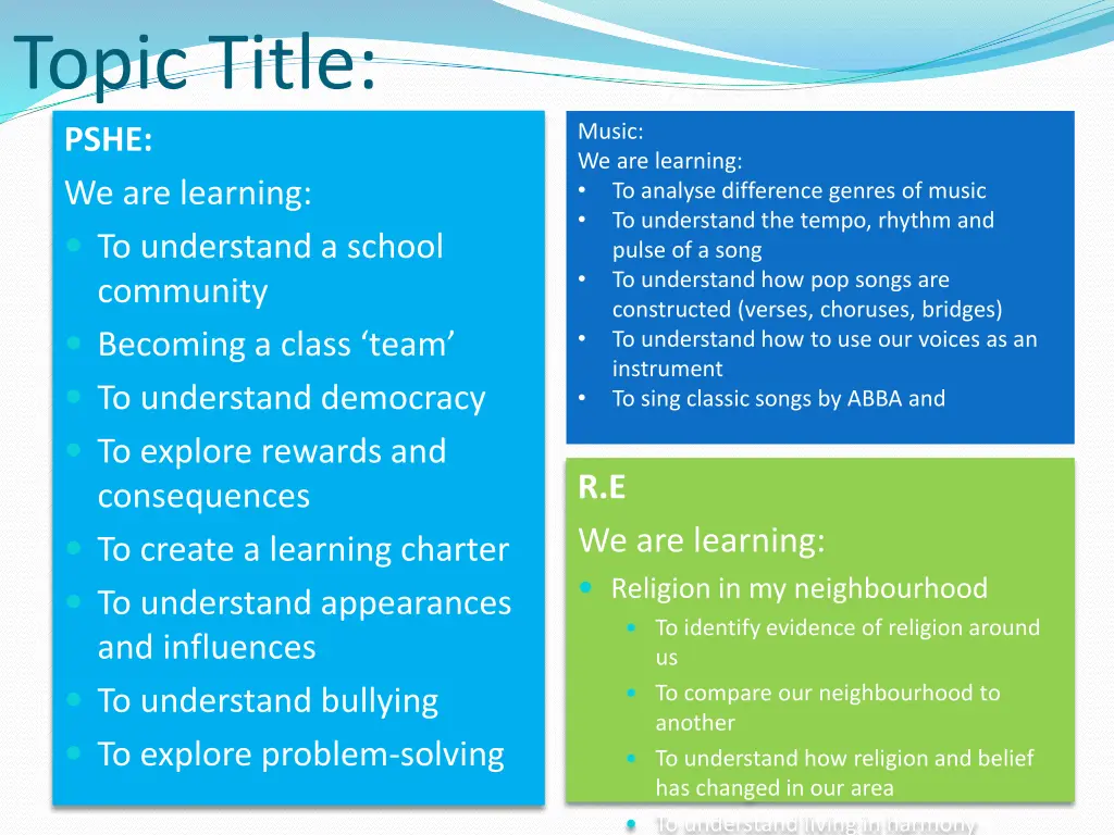 topic title pshe we are learning to understand