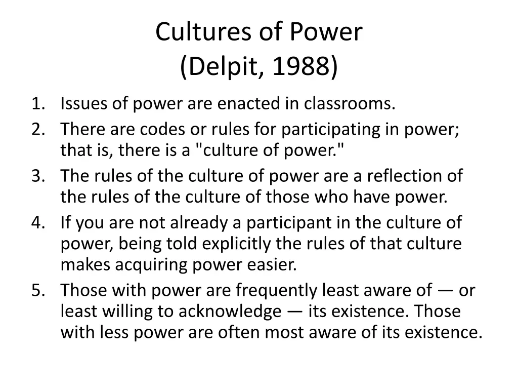cultures of power delpit 1988