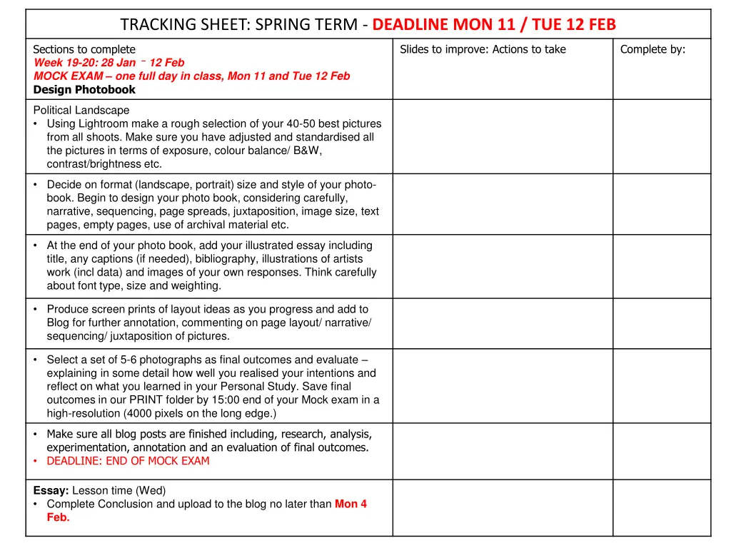 tracking sheet spring term deadline 3