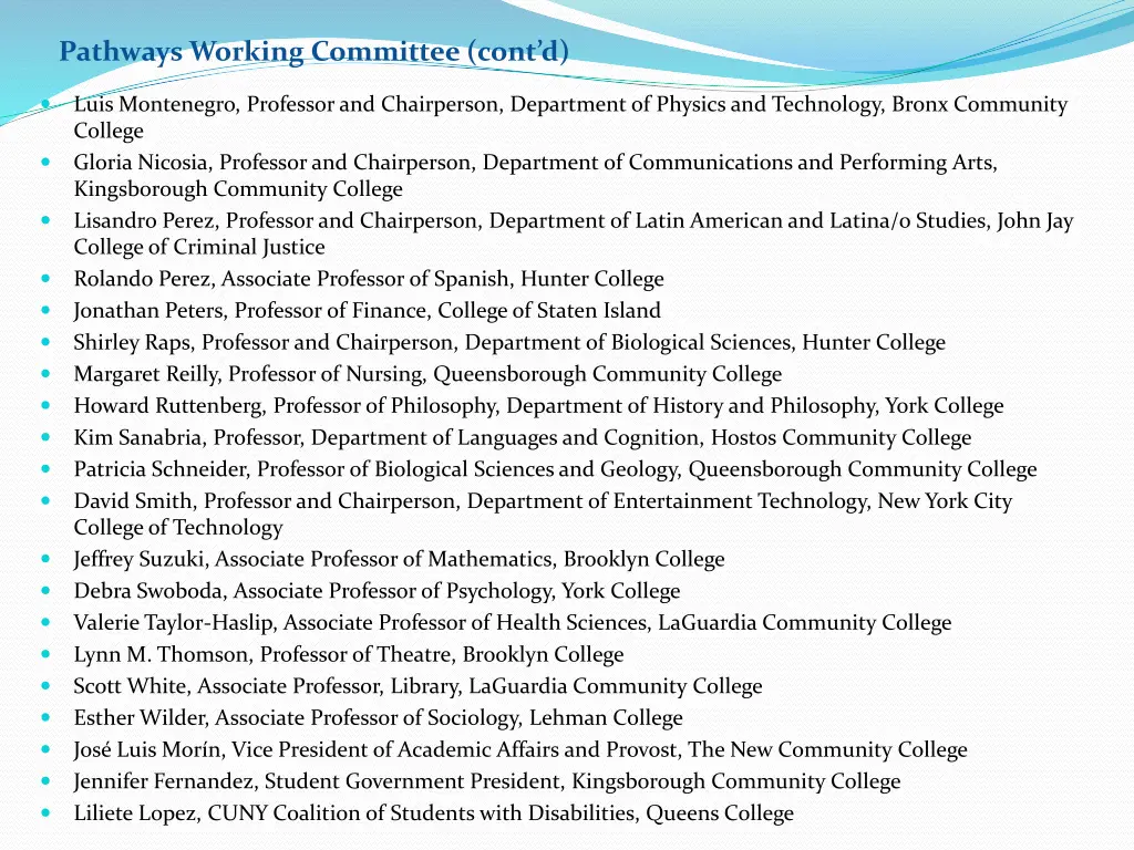 pathways working committee cont d