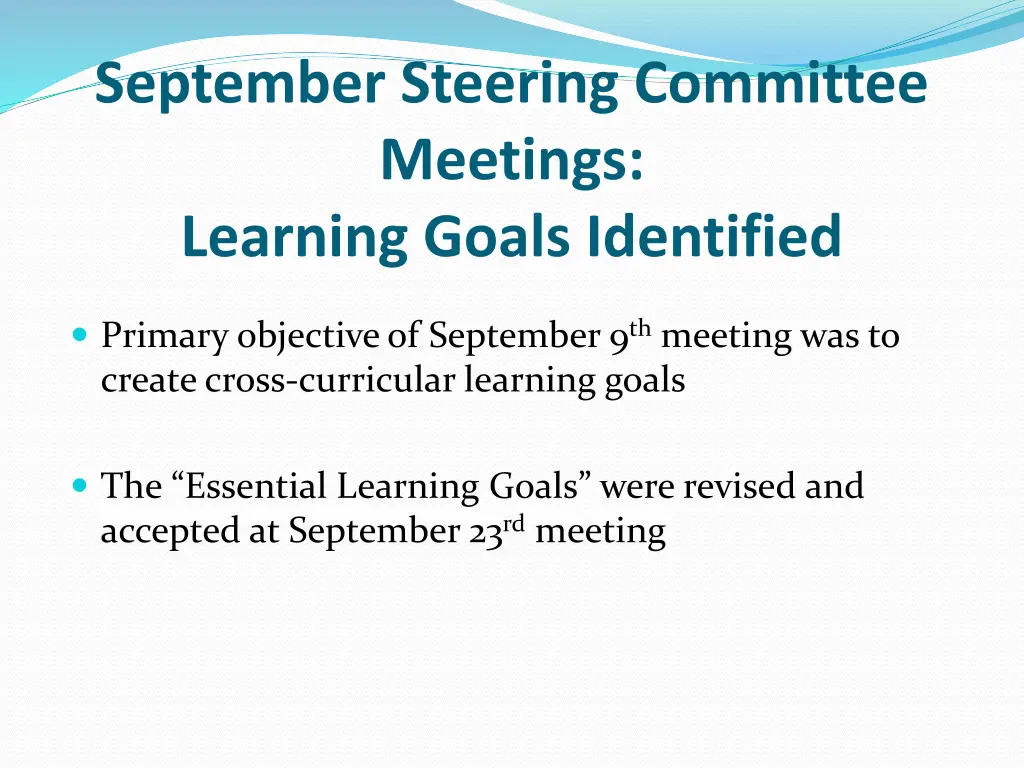 september steering committee meetings learning