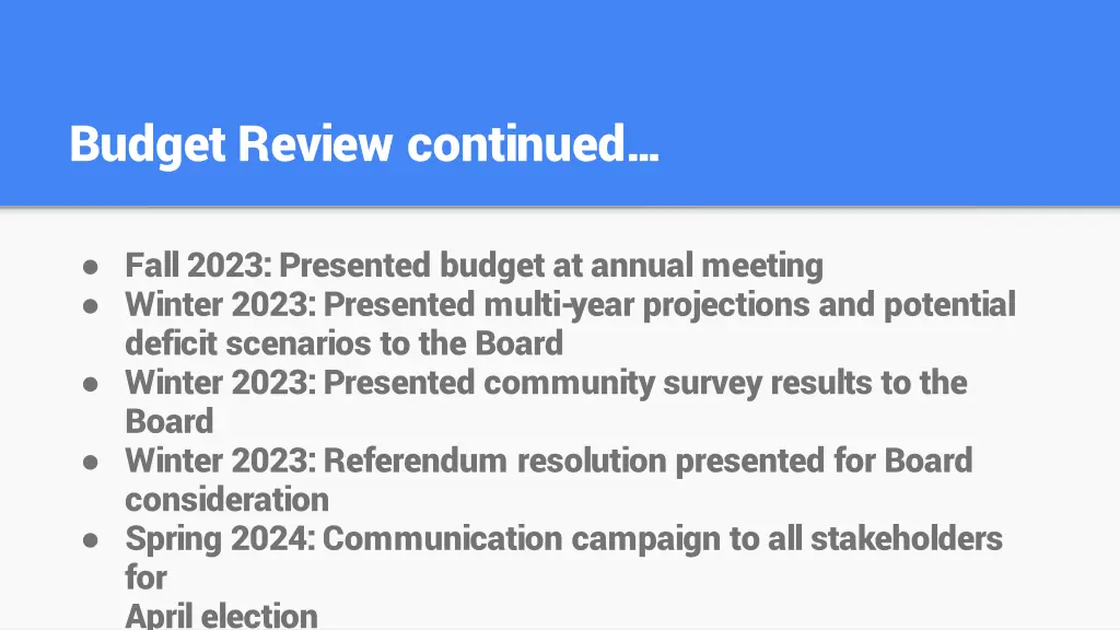 budget review continued