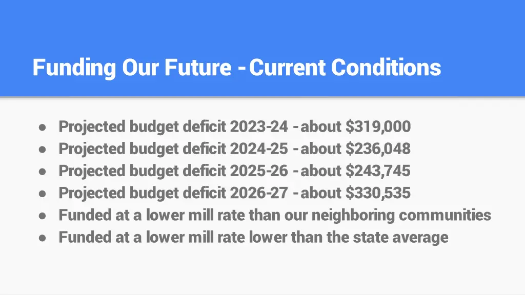 funding our future current conditions