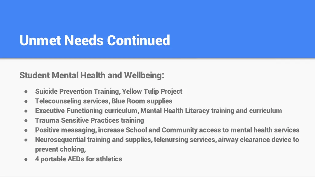 unmet needs continued 3