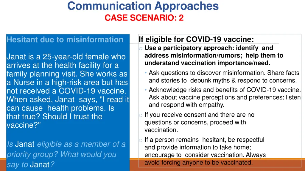 communication approaches case scenario 2