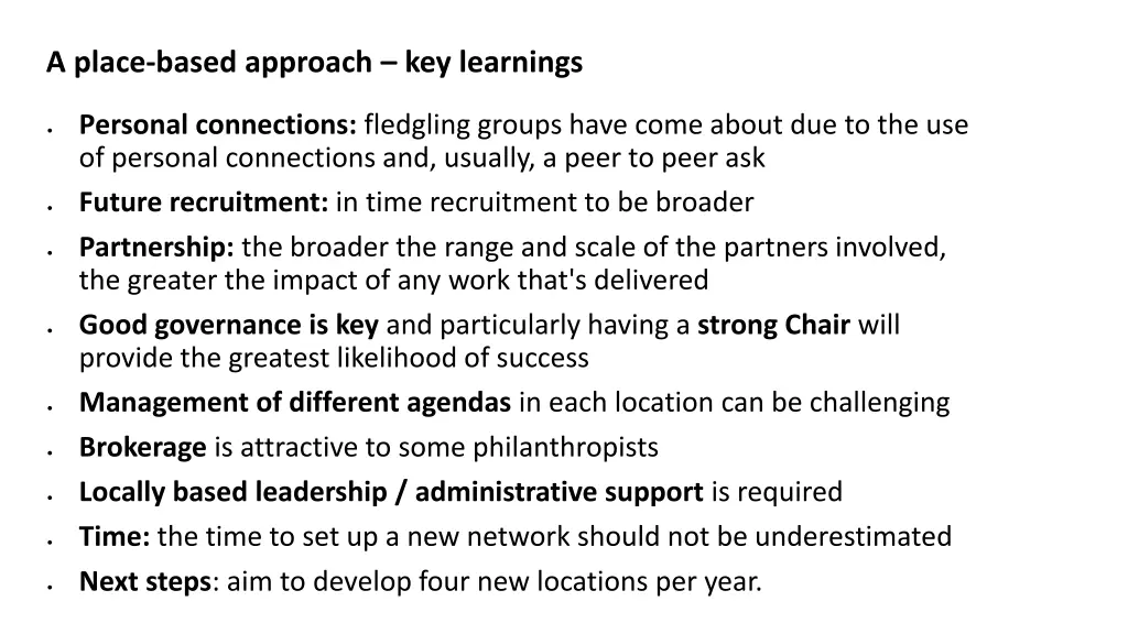 a place based approach key learnings