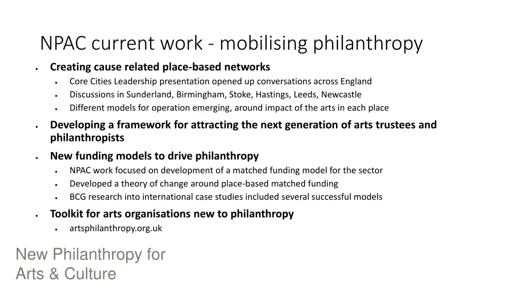 npac current work mobilising philanthropy