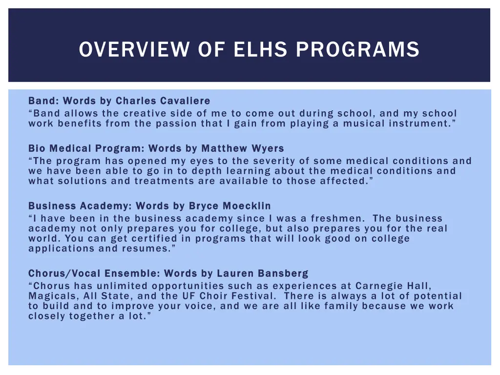 overview of elhs programs 1