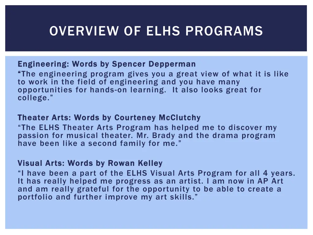 overview of elhs programs 2