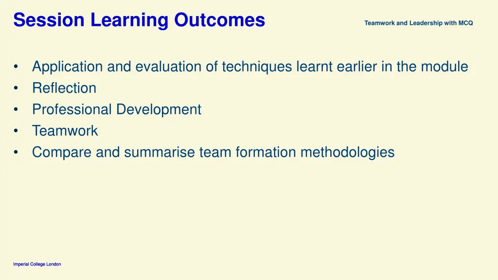session learning outcomes