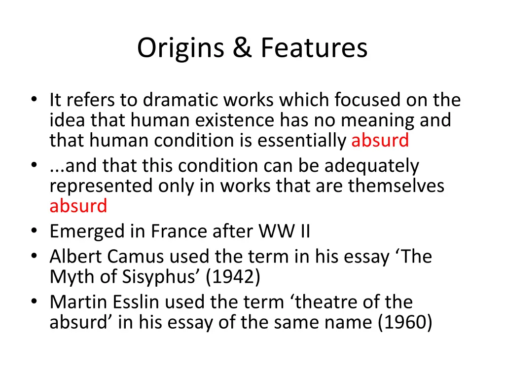 origins features