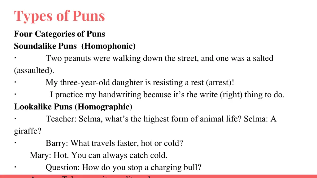 types of puns four categories of puns soundalike