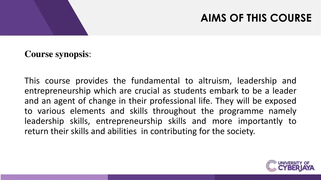 aims of this course