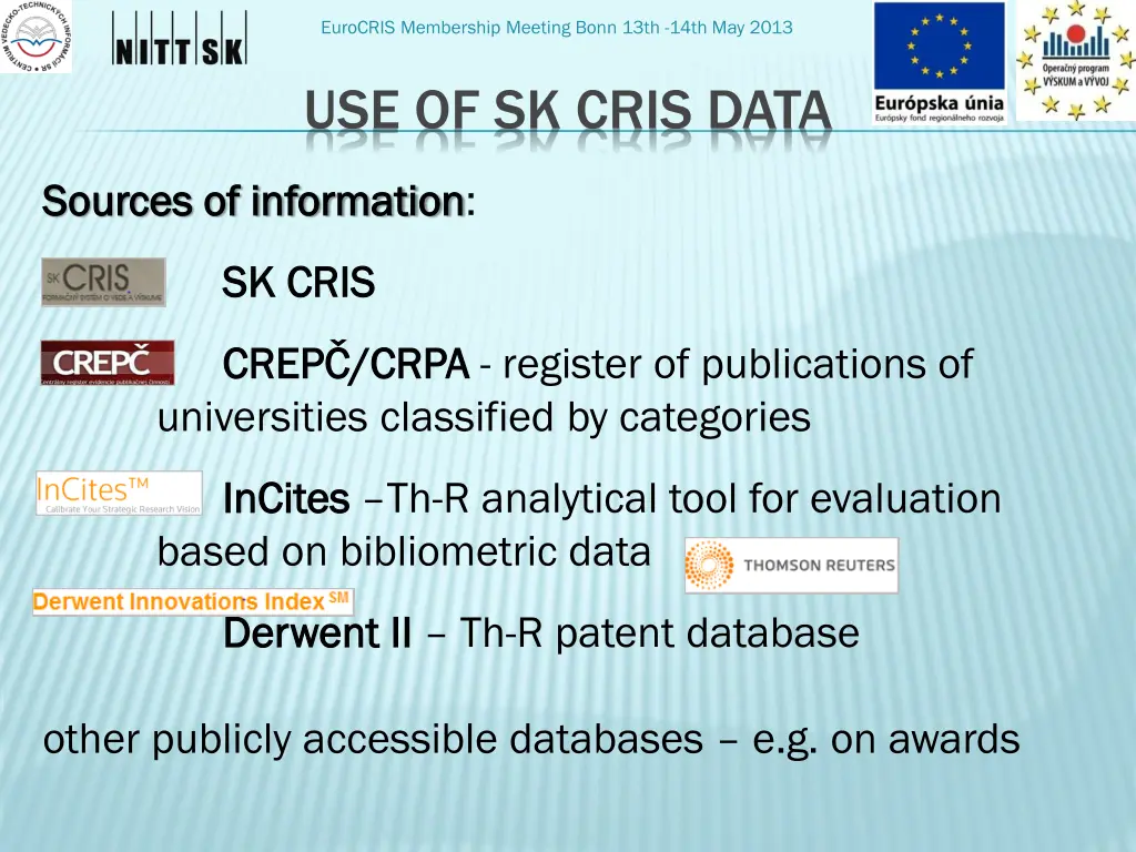 eurocris membership meeting bonn 13th 14th 15