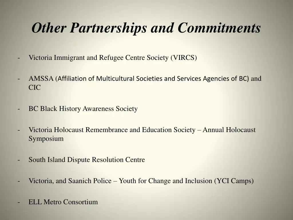 other partnerships and commitments